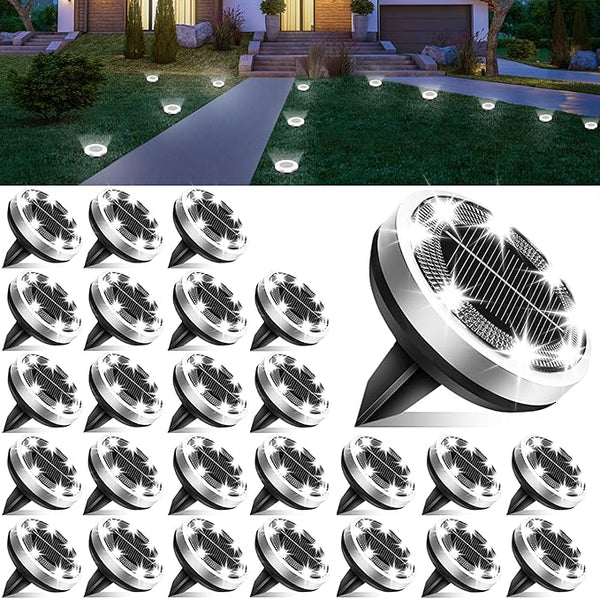 Solar Lights Outdoor Waterproof, 26 Pack 8 LED, Thickened Stainless Steel Ground Light, Solar Garden Lights | Lumora