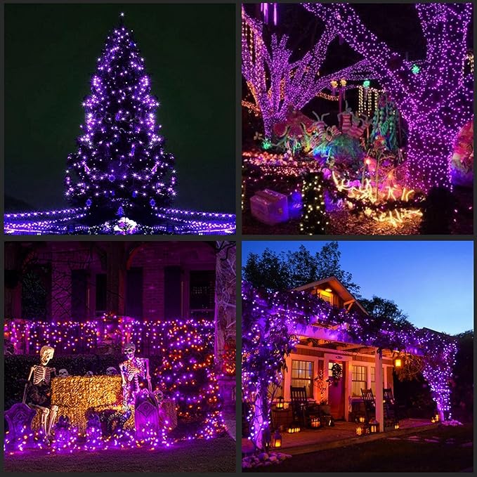 YULETIME 200 Purple LED Christmas Lights with Black Wire, Pack of 2 Strands 33 Feet 100 Lights UL Certified Holiday String Light Set