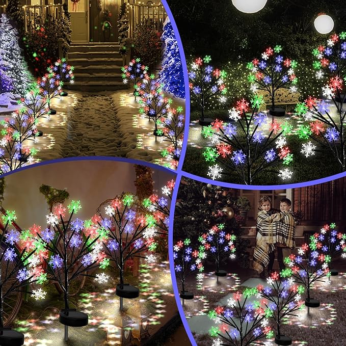 Multicolor Snowflakes Solar Pathway Lights for Christmas Decorations Outdoor - 2PACK 40LED Garden Stake Lights, Waterproof Outdoor Snowflakes Solar Christmas Lights for Garden Yard Patio Xmas Decor