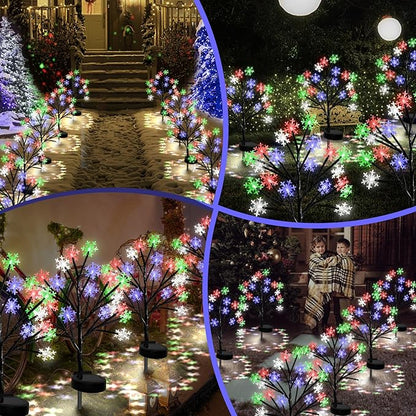 Multicolor Snowflakes Solar Pathway Lights for Christmas Decorations Outdoor - 2PACK 40LED Garden Stake Lights, Waterproof Outdoor Snowflakes Solar Christmas Lights for Garden Yard Patio Xmas Decor