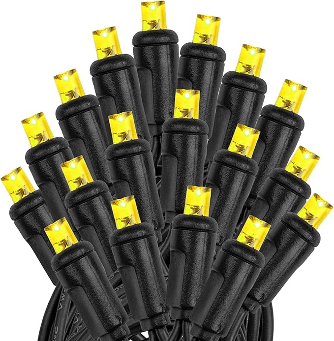 Novelty Lights 25ft Christmas String Lights, 50 Yellow LED Bulbs on Black Wire, 6" Spacing, Connectable Indoor Outdoor Commercial Grade Lighting for Holidays Patio Weddings