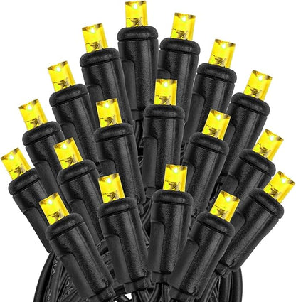 Novelty Lights 25ft Christmas String Lights, 50 Yellow LED Bulbs on Black Wire, 6" Spacing, Connectable Indoor Outdoor Commercial Grade Lighting for Holidays Patio Weddings