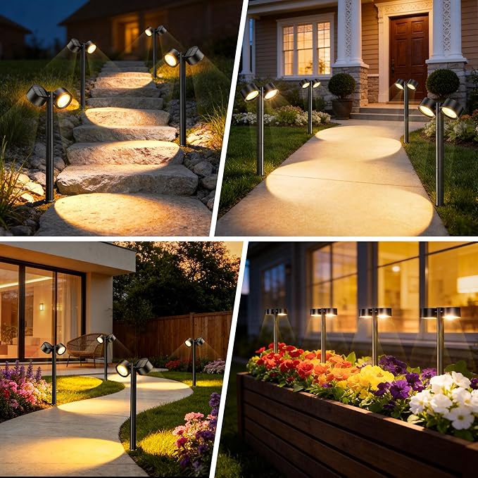 2X Brighter Solar Pathway Lights Outdoor, 150° Adjustable Dual-Head 18 LED Solar Lights Outdoor Waterproof, Up to 15 Hrs Auto On/Off Landscape Path Lights for Yard Garden Driveway Lawn, 2 Pack