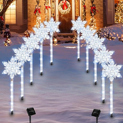 Snowflake Solar Christmas Pathway Lights, Set of 5 LED Outdoor Stake Lights, Waterproof Christmas Decorations for Garden, Yard, Lawn, Walkway, Patio Decor (5pcs Cold White)