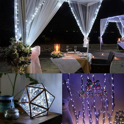 Outdoor Solar String Lights, 2 Pack 33ft 100L Solar Copper Fairy Lights,8 Modes Twinkle Lights Decor for Indoor Outdoor Patio Yard Trees Christmas Wedding Party (Cool White)