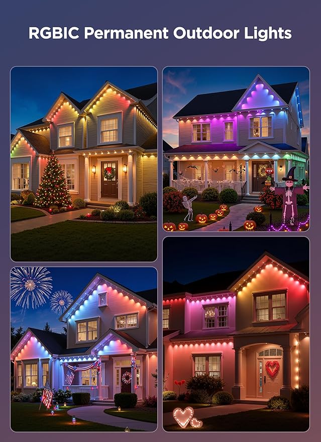 Permanent Outdoor Lights, 200FT with 128 Smart LED Lights, DIY Scene Mode, IP68 Waterproof Christmas Light for | Lumora