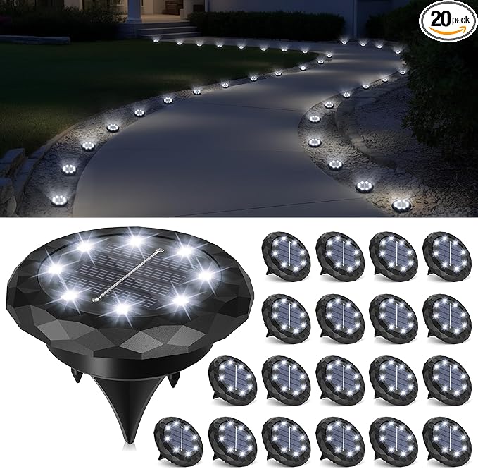 SOLPEX 20 Pack Black Shell Small Solar Ground Lights（Cool White）