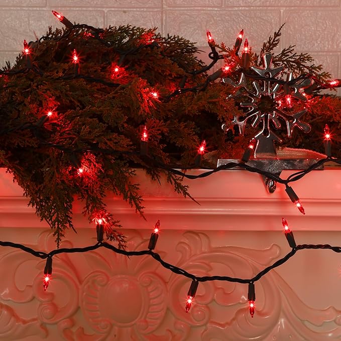 2 Pack Red Valentines String Lights, 100 Count Each, Incandescent Mini Christmas Lights, Connectable Xmas Tree Light for Indoor Outdoor Garland Birthday Holiday Wedding Festival Party