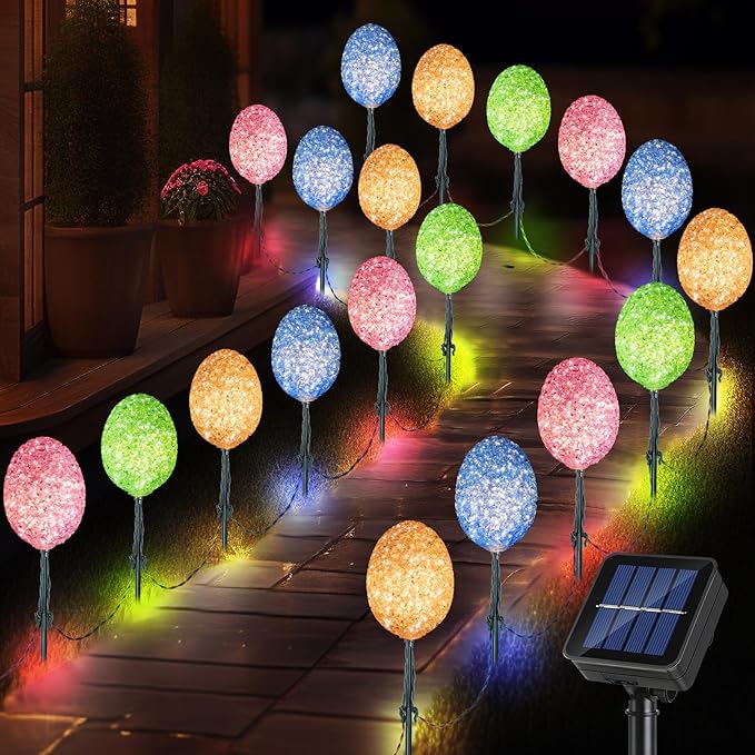 Enhon Solar Easter Egg Lights with Stake, 25FT 20LED Easter Egg Pathway Lights for Easter Outdoor Decorations, 8 | Lumora