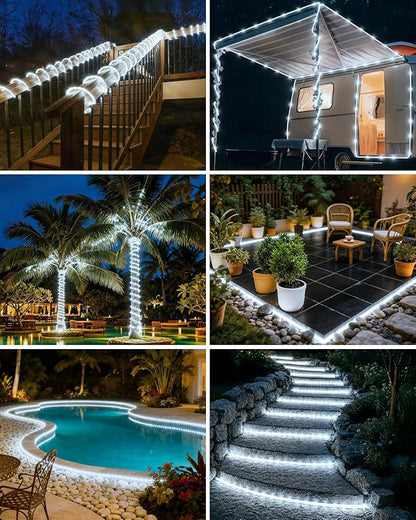 btfarm Solar Rope Lights Outdoor, 120LED 46FT Solar String Lights Outside Waterproof, 8 Lighting Modes Tree Tube Fairy Light Solar Powered for Garden Christmas Yard Party Decorations, Cool White