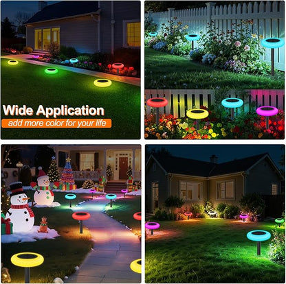 Colorful Solar Lights Outdoor, Color Changing Solar Lights with Remote, Colorize Pathway Lights Solar Garden Lights for Landscape Walkway Patio Yard Pool Garden