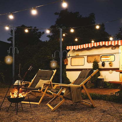 10FT String Light Poles 2Pack, 1.5 Inch Heavy Duty Poles for Outdoor String Lights with Shepherd Hook, 2 in 1 Light Pole with Anchor for Garden Backyard Patio Bistro Cafe