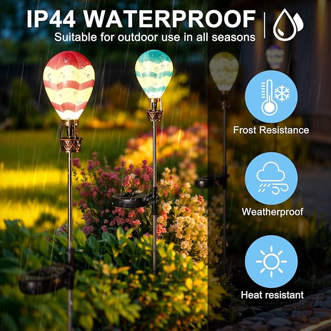 Solar Garden Decor - 4 Pack Hot Air Balloon Solar Lights Outdoor Waterproof Stake Lights for Pathway Garden Yard Path Lawn Decor Gift