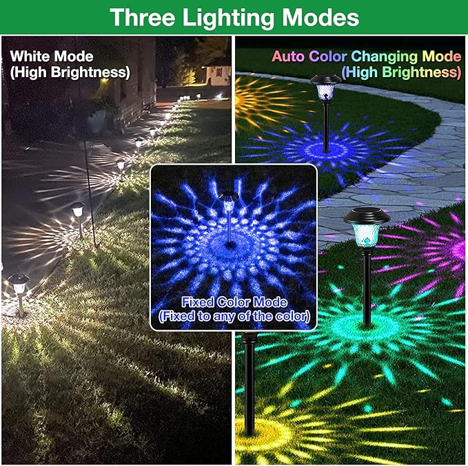 BEAU JARDIN 8 Pack Solar Pathway Lights Waterproof,Landscape Path Lights, Supper Bright Up to 12 Hr Black and 8 Pack Solar Pathway Lights Silver