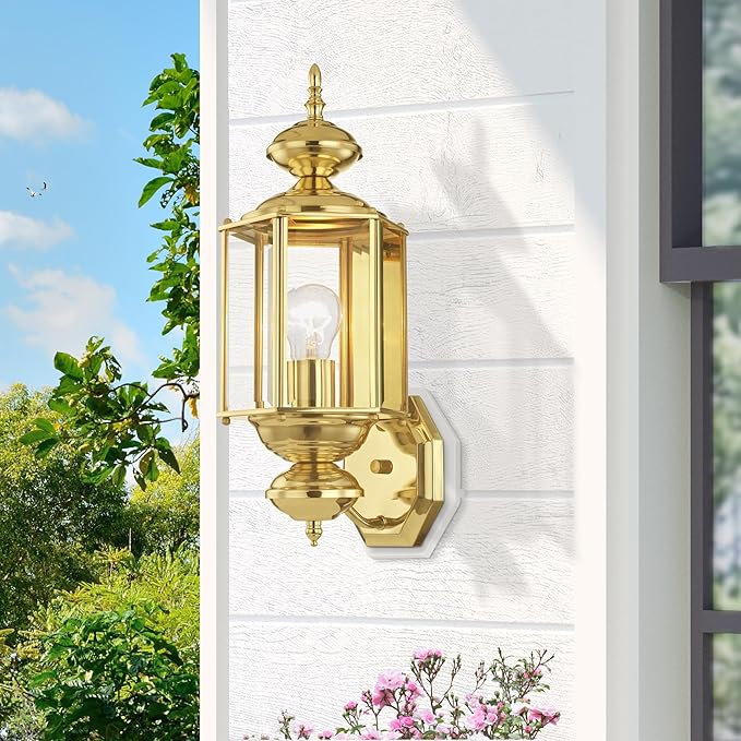 Livex Lighting 2006-02 Basics 1 Light PB Outdoor Wall Lantern, Polished Brass | Lumora
