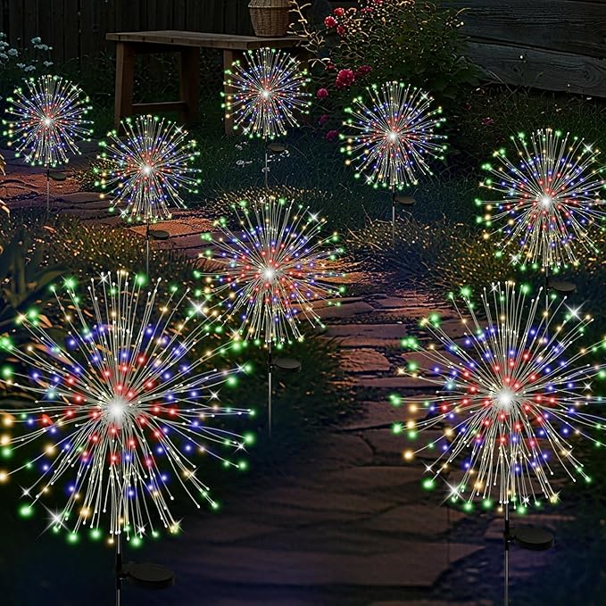 ALSO GO Solar Garden Lights Outdoor Waterproof, 8 Pack 960 LED Solar Firework Lights, Decorative Garden Décor Outside for Flowerbed Pathway Party Christmas Decoration, Multicolor