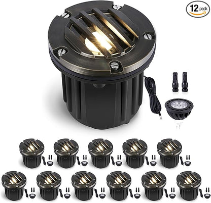 Gardenreet Landscape Low Voltage Well Light - Brass 12V in-Grade Lighting, Wired LED Electric Replaceable Bulb Fixture, Antique Bronze for Pathway Wall Yard with 5000K Daylight White MR16 Bulb