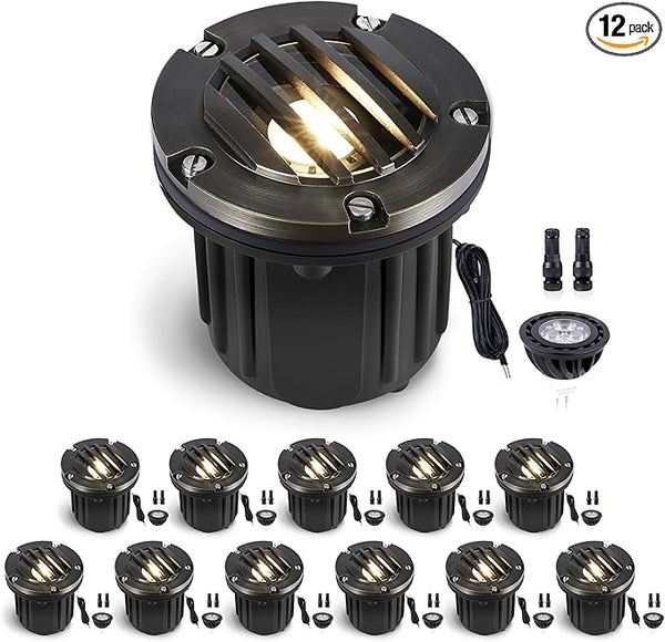 Gardenreet Landscape Low Voltage Well Light - Brass 12V in-Grade Lighting, Wired LED Electric Replaceable Bulb | Lumora