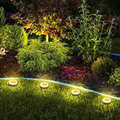 Joomer Solar Ground Lights, 4 Pack 8 LED Solar Lights Outdoor Waterproof IP68 Disc Light Landscape Lighting Garden Light for Patio Pathway Lawn Yard Driveway Walkway(Warm White)