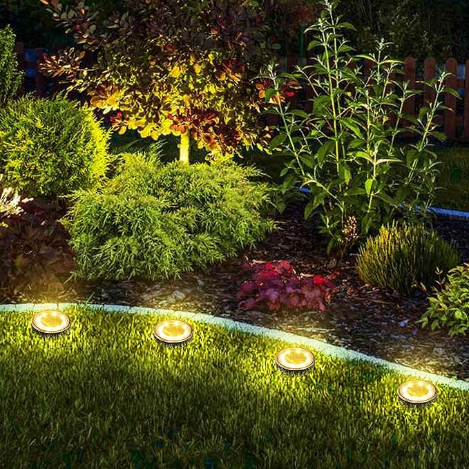 Joomer Solar Ground Lights, 8 Pack 8 LED Solar Lights Outdoor IP68 Waterproof Solar Disc Lights In-Ground Landscape Lighting Outdoor Lights for Patio Pathway Lawn Yard Driveway Walkway (Warm White)