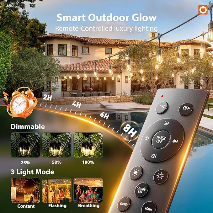 addlon 200FT Outdoor String Lights LED with Remote Dimmable Patio Lights Waterproof Shatterproof Edison Bulb for | Lumora