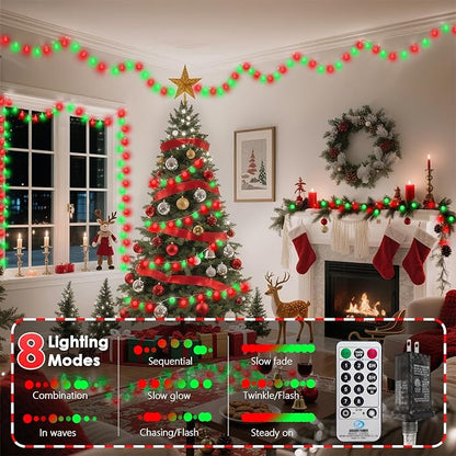 43FT 100LED Connectable Christmas Globe String Lights Indoor Outdoor - Red and Green Fairy Lights Plug in with Remote & 8 Modes, Twinkle Light for Christmas Decorations Bedroom Room Tree Party