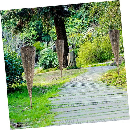 DOITOOL 2pcs Solar Pathway Lights Iron Art Cone Shape Design Decorative Lawn Lamps for Patio and Ambiance