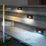 ASD LED Recessed Step Light Fixture, Dusk to Dawn Outdoor Stair Tread Lighting | 3CCT, Photocell, Waterproof, ETL | Lumora