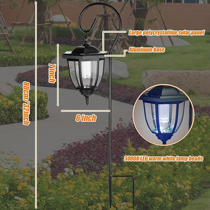 Retisee 6 Pcs 34" Hanging Solar Lantern Lights with Dual Use Shepherd Hooks Outdoor LED Garden Lanterns Decorative Waterproof Pathway Solar Coach Lights for Garden Patio