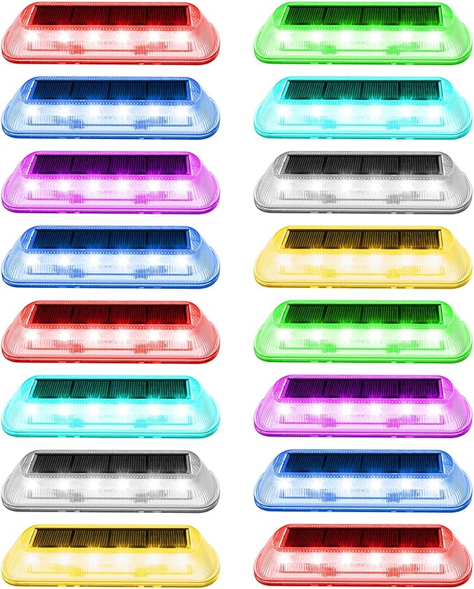 T-SUN Solar Deck Lights Outdoor Waterproof, Deck Lights Solar Powered, Driveway Marker Light for Fence Front Door, Step, Stair, Garden, Sidewalk, Pathway, Dock Porch, Backyard (Multicolor, 16 Packs)