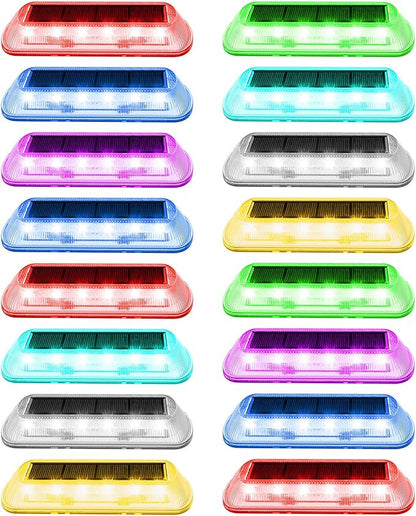 T-SUN Solar Deck Lights Outdoor Waterproof, Deck Lights Solar Powered, Driveway Marker Light for Fence Front Door, Step, Stair, Garden, Sidewalk, Pathway, Dock Porch, Backyard (Multicolor, 16 Packs)