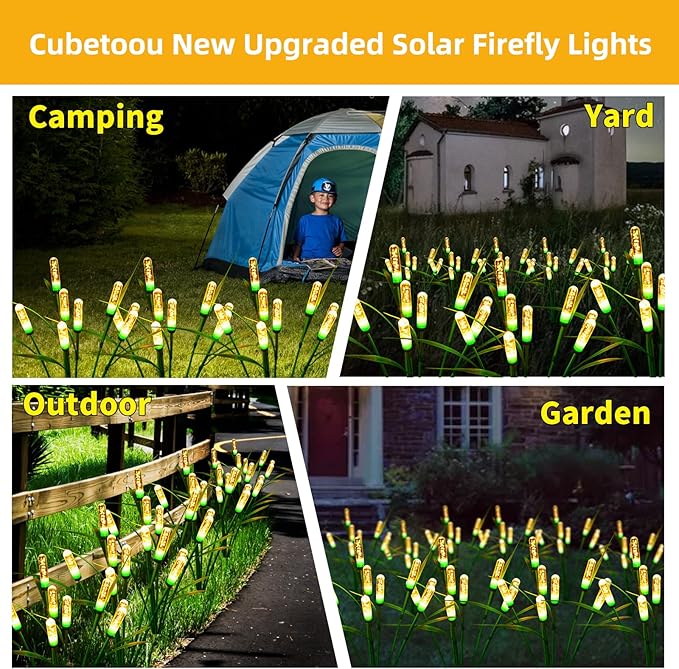 Swaying Solar Garden Lights - Outdoor Waterproof, Upgraded Solar Firefly Lights, Warm White (2-Pack)