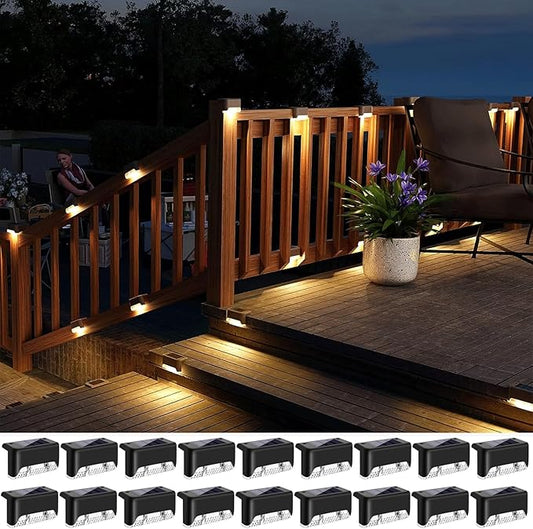 Solar Deck Lights Outdoor 18 Pack, Outdoor Lights Waterproof Led Lights for Outdoor Stairs,Yard, Fence, Patio(Warm White)