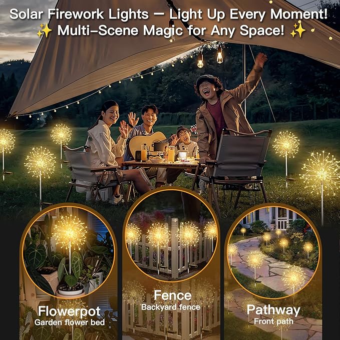 suddus Solar Garden Lights Outdoor Waterproof Decorative, 2Pack 150LED Firework Lights, Solar Fairy Lights for | Lumora