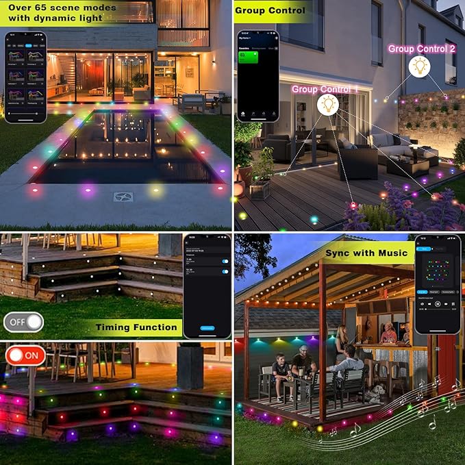 FVTLED LED Deck Lights Kit, Φ1.22 Low Voltage WiFi Pixel RGBW+IC Multi-Color Dynamic Deck Lighting with Remote Control, IP67 Waterproof Outdoor Step Lights DC12V for Garden,Steps,Stair(50 Pack, Black)