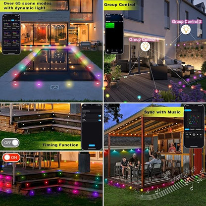 FVTLED LED Deck Lights Kit, Φ1.22 Low Voltage WiFi Pixel RGBW+IC Multi-Color Dynamic Deck Lighting with Remote Control, IP67 Waterproof Outdoor Step Lights DC12V for Garden,Steps,Stair(50 Pack, Black)