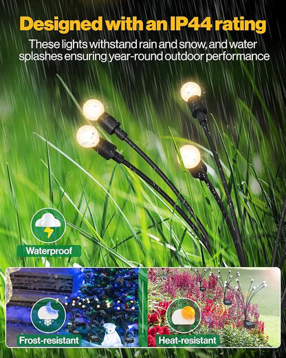 Sunco Solar Firefly Pathway Lights, Swaying Outdoor Garden Landscape Lighting, 2400K Warm White, Waterproof Yard Patio Ground Lights, Cross Spike Stake for Easy in Ground Install 3 Pack.