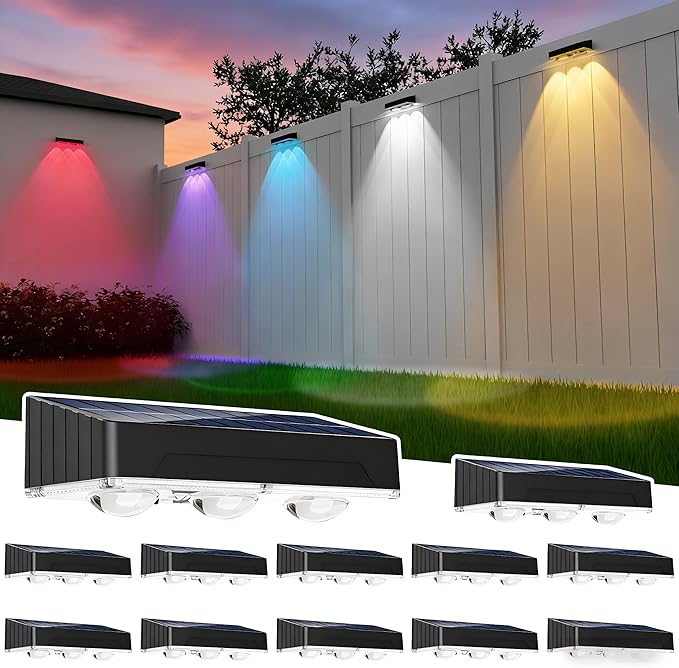 Solar Fence Lights Outdoor Waterproof，12pack High Brightness LED Spot Lens Deck Lights 10 Mode & RGB Solar Powered | Lumora