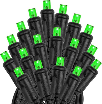 Novelty Lights 25ft Christmas String Lights, 50 Green LED Bulbs on Black Wire, 6" Spacing, Connectable Indoor Outdoor Commercial Grade Lighting for Holidays Patio Weddings