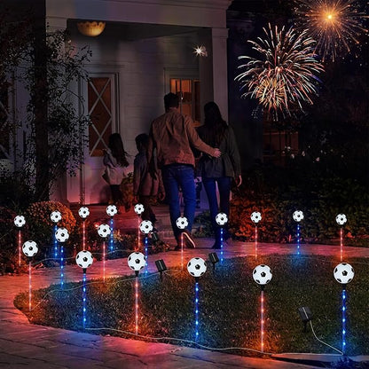 EYQ 2026 World Cup Decorations Outdoor Soccer Solar Pathway Lights, LED Sports Theme Landscape Stake Lights, Waterproof Yard Decorative Lights for Patio Lawn Festival Outdoor Use