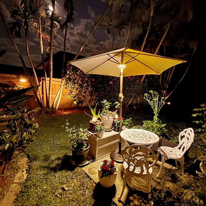 LATME Patio Umbrella Light Rechargeable Umbrella Lights– 10-25 Hours Runtime,Umbrella Pole Light 3 Lighting Modes | Lumora