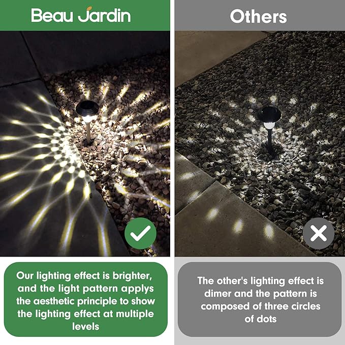 BEAU JARDIN 8 Pack Solar Pathway Lights Waterproof,Landscape Path Lights, Supper Bright Up to 12 Hr Black and 8 Pack Solar Pathway Lights Silver