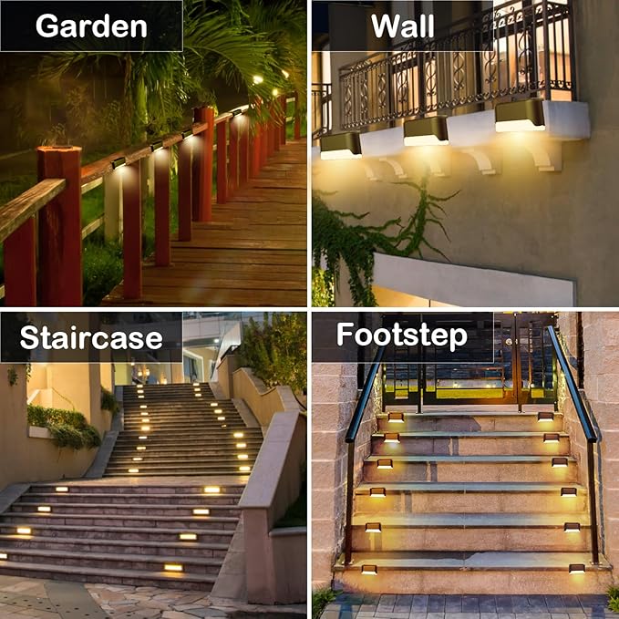 Solar Deck Lights Outdoor, 16 Pcs Solar Step Lights, Waterproof LED Solar Lights for Outdoor Stairs, Step, Fence, Yard, Patio, Railing, Garden and Pathway