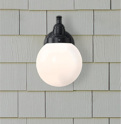 Westinghouse Lighting 6121400 Eddystone Traditional One Light Outdoor Wall Fixture with Dusk to Dawn Sensor, Matte Black Finish, White Opal Glass