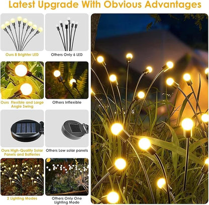 8-Pack Solar Garden Lights - 64 LED Firefly Solar Powered Yard Lights for Garden Pathway Xmas Decoration (Warm White)