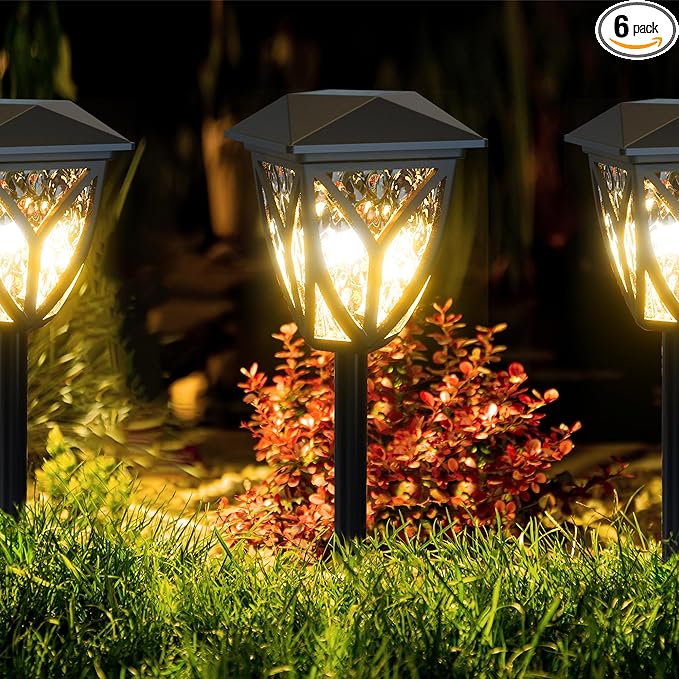 Ensenior 6-Pack Solar Lights Outdoor, 3000K LED Solar Garden Lights for Pathway, Yard, Patio, Walkway, Planter, Waterproof, Energy-Efficient Landscape Lighting