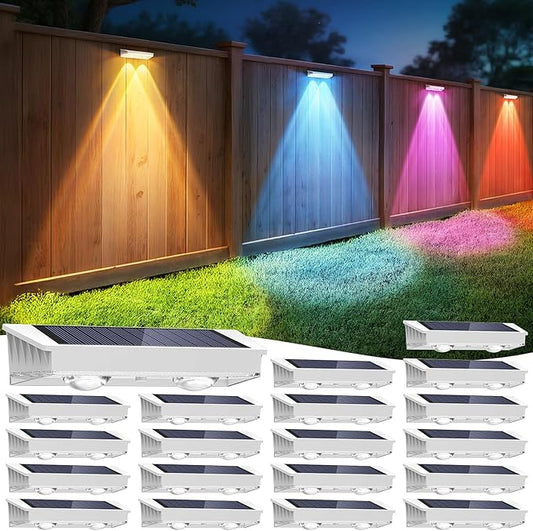 Fence Lights Solar Powered 20 Pack, 7 Fixed Colors & Color Changing Solar Fence Lights Outdoor, IP65 Waterproof Backyard Decoration for Patio, Deck, Pool, Step