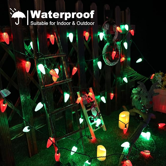Brizled Red & Green Christmas Lights, 33ft 50 LED Faceted C9 Christmas Lights, Connectable Indoor Outdoor Roof String Light, 120V UL Certified Xmas Tree Light for Xmas Holiday Yard Garden Party