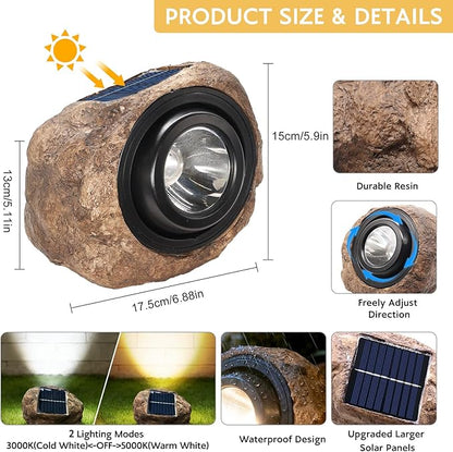 Solar Powered Rock Lights Outdoor- 4 Pack Super Bright Solar Spot Garden with 2 Lighting Modes, IP65 Waterproof Outdoor Decorative for Garden,Backyard, Roads, Yard, Patio Landscape,Sidewalks