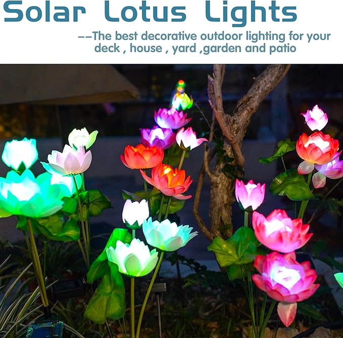 Solar Garden Lights - Solar Flower Lights, 7-Color Changing Lotus Lights for Yard, Garden - Outdoor Path Light | Lumora
